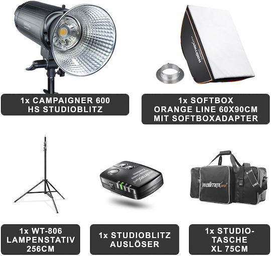Walimex Campaigner 600 HS Set Single Beleuchtungsset für Studio