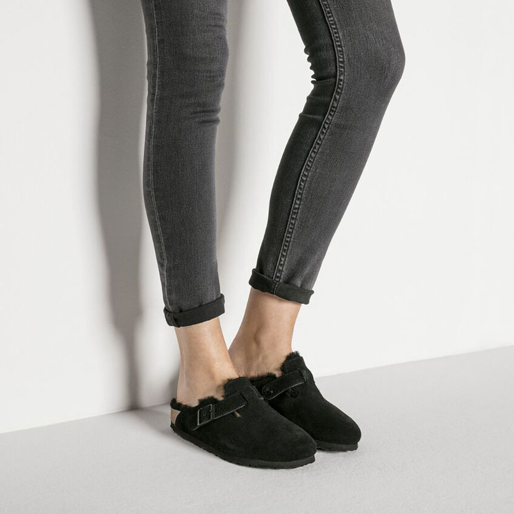 Birkenstock Boston Shearling Suede Papuci de Damă de Iarnă cu