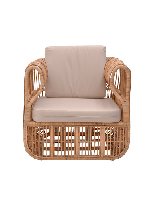 Outdoor-Sessel Rattan Fajole Natural - Beige mit Kissen 86x86x66εκ.