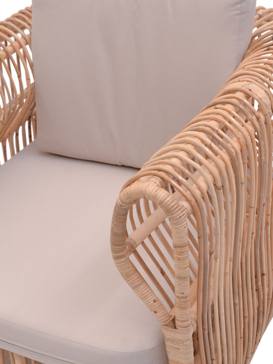 Outdoor-Sessel Rattan Fajole Natural - Beige mit Kissen 86x86x66εκ.