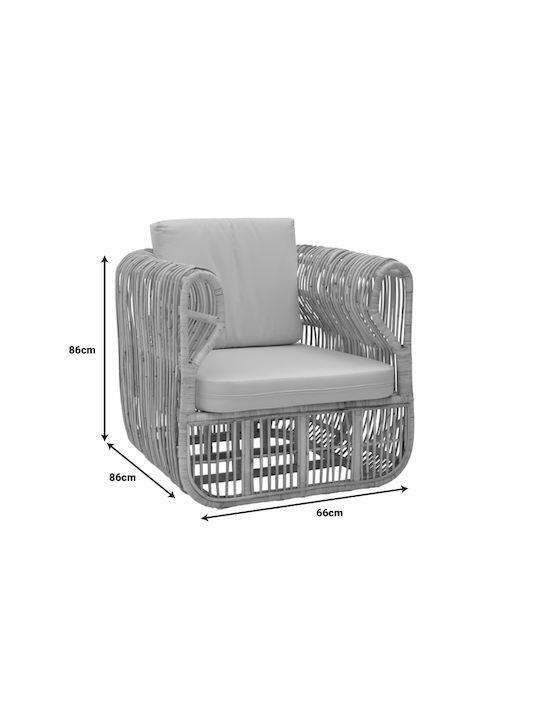 Outdoor-Sessel Rattan Fajole Natural - Beige mit Kissen 86x86x66εκ.
