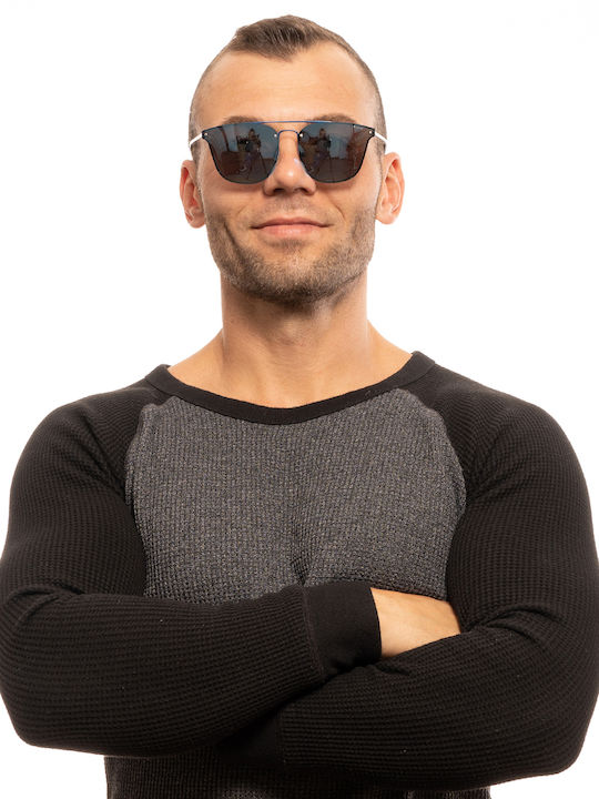 Sting Men's Sunglasses with Blue Metal Frame and Blue Mirror Lens SST190 BL6B