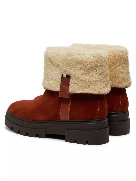 Suede Women's Ankle Boots with Fur Tabac Brown