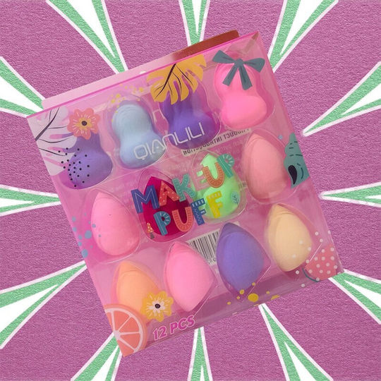 Beauty Salon Professional Set with Make Up Sponges for Powder 12 Pieces