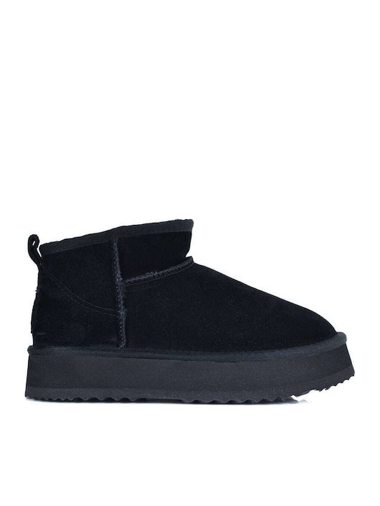 Leder Stiefeletten Damen mit Pelz Schwarz