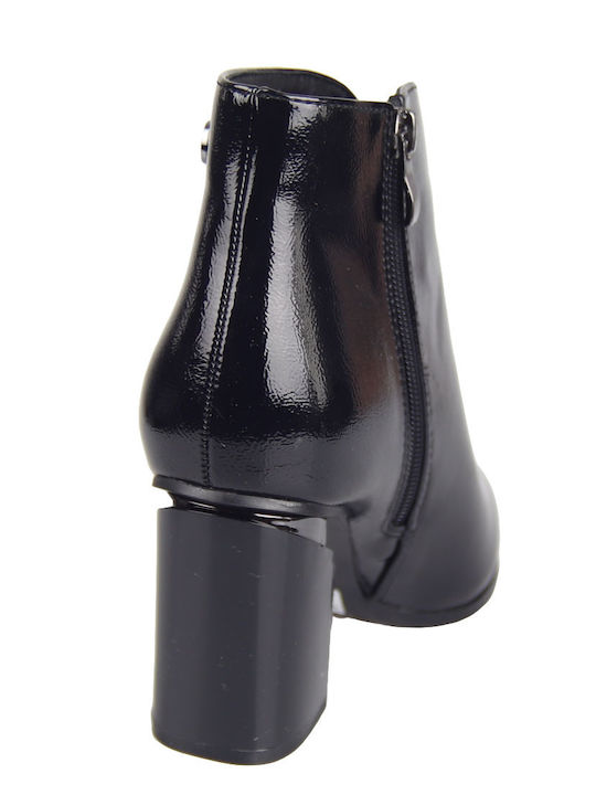 Women's Patent Leather Ankle Boots with High Heel Black