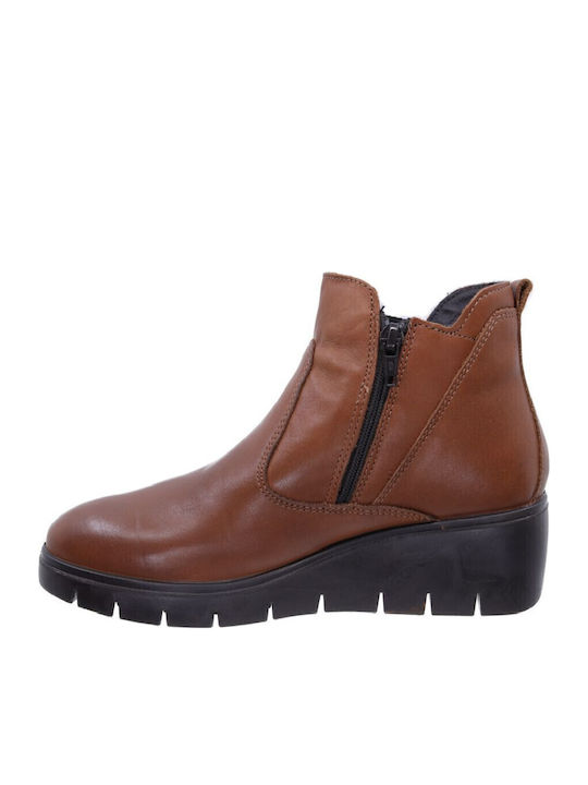Leather Women's Ankle Boots Platform Tabac Brown