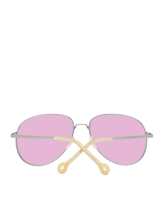 Hally&Son Unisex Sonnenbrille mit Silber Metall Gestell und Rosa Linse