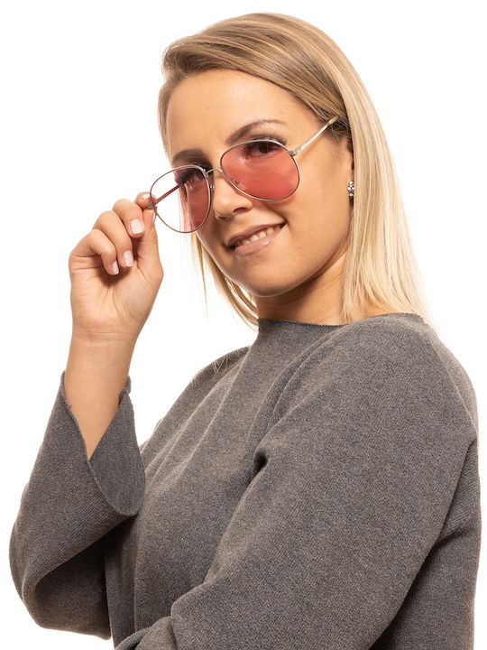 Hally&Son Unisex Sonnenbrille mit Silber Metall Gestell und Rosa Linse