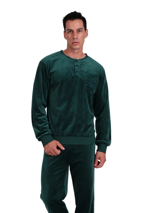 Lydia Creations Men's Winter Velvet Pajamas Set Green