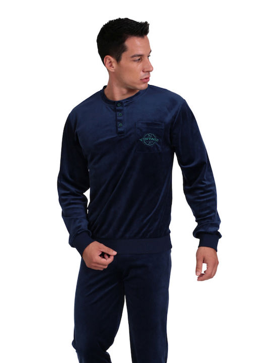 Lydia Creations Men's Winter Velvet Pajamas Set Navy