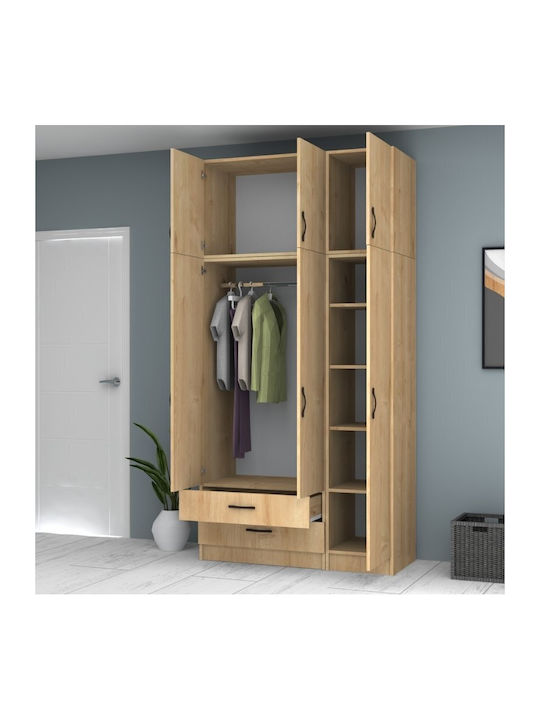 Ușă triplă Dulap de Haine Ricardo cu Spațiu de Depozitare Natural Beech 120x51.8x240cm