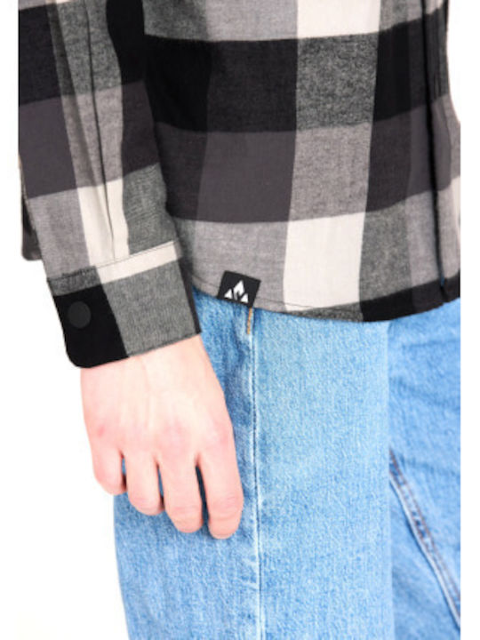 Long-sleeved Cotton Shirt Checked Black, White, Grey