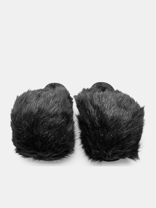Winter Damen Hausschuhe mit Fell Schwarze