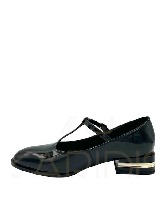 Leder Pumps mit Riemchen & flacher Absatz Schwarz