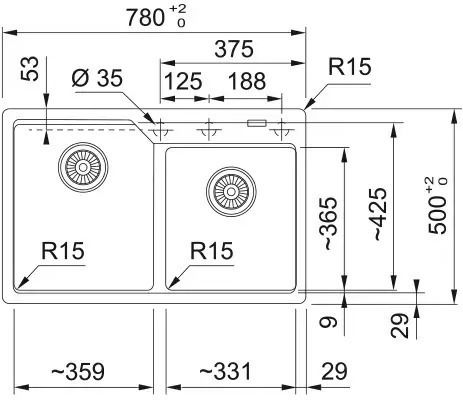 Franke Urban Ubg Ένθετος από Συνθετικό Γρανίτη Μ78xΠ50cm
