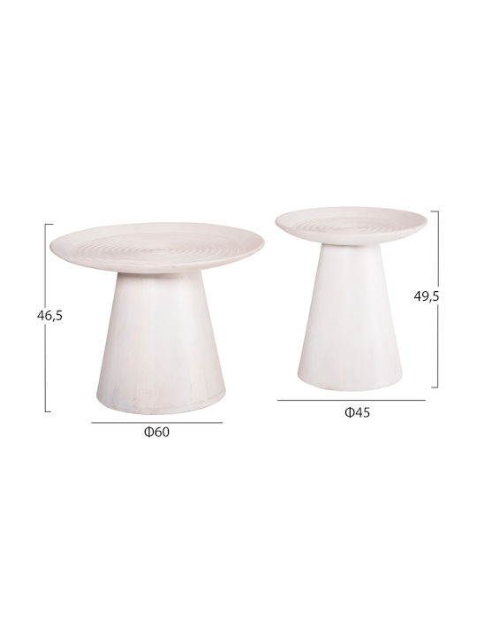 Round Side Table Ross from Solid Wood White 2pcs L60xW60xH48cm.