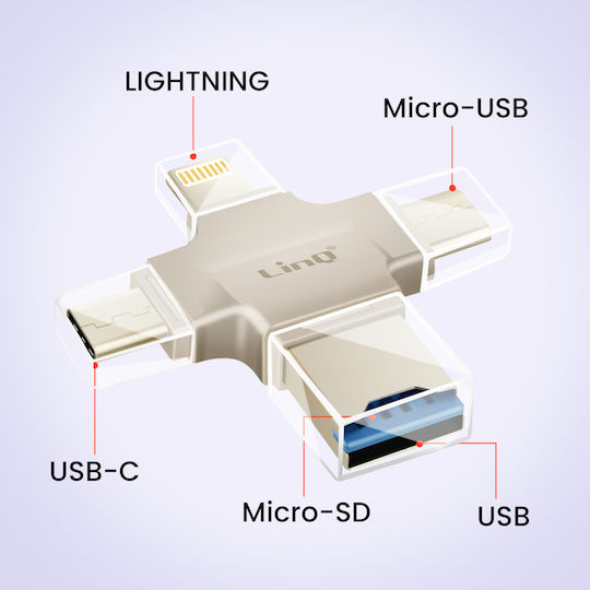 Linq Micro-sd Otg Card Reader Usb-c Micro-usb Lightning Usb Socket Beige