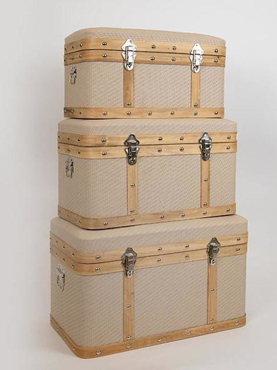 Wooden Decorative Trunks Set Beige 3pcs 63x40x35cm