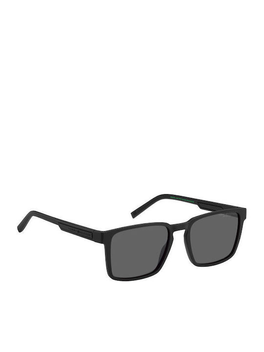 Tommy Hilfiger Men's Sunglasses with Black Horn-Rimmed Frame and Grey Polarized Lenses