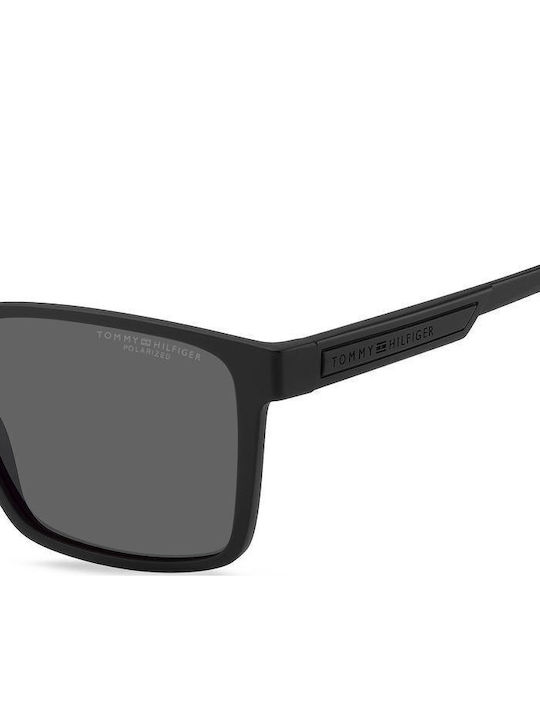 Tommy Hilfiger Men's Sunglasses with Black Horn-Rimmed Frame and Grey Polarized Lenses