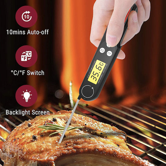 Pufo Digital Thermometer Probe Large Easy-to-read Display 50°c +300°c Automatic Shut-off Foldable Model Black