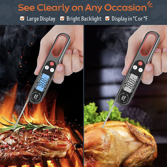 Pufo Digital Thermometer Probe Large Easy-to-read Display 50°c +300°c Automatic Shut-off Foldable Model Black