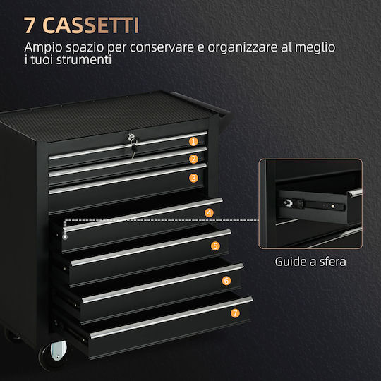 Durhand Cu roți Metal Căruță cu 7 Sertare L69xA33xÎ75cm