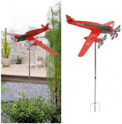 Red Airplane Decorative Garden Metal 28cmx32cm RED-6859887