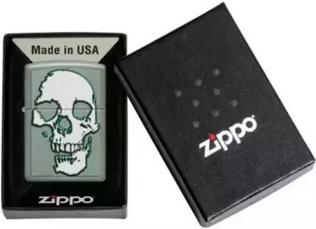 Zippo Skull Αντιανεμικός Αναπτήρας Φλόγας σε Πράσινο χρώμα