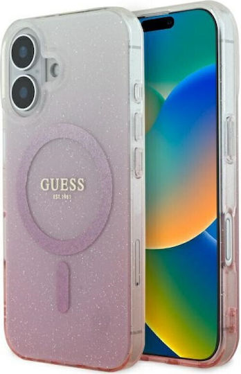 Guess Iml Glitter Gradient Magsafe Задна корица Пластмаса / Силикон Розов (iPhone 16 Plus)