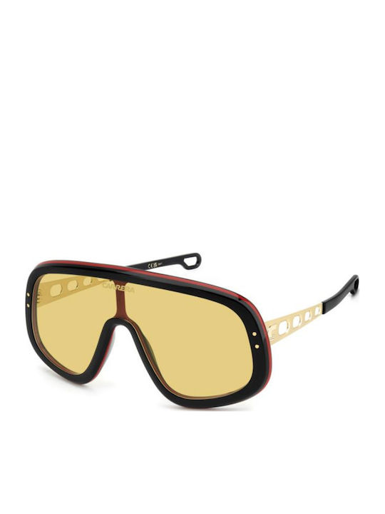 Carrera Unisex Sunglasses with Burgundy Horn-Rimmed Frame and Grey Lenses