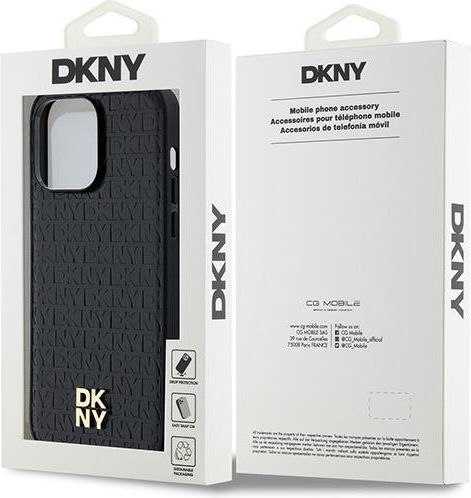 Dkny Pu Leder Wiederholungsmuster Stapel Logo Magsafe Hülle Iphone 13 Pro Max Schwarz