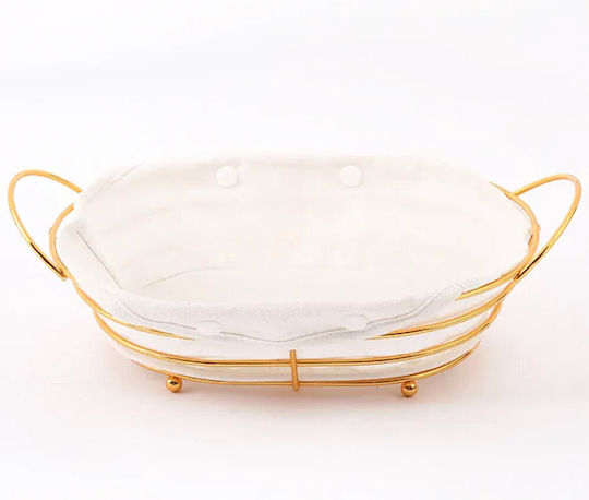 Tavă de Servire Metalică Ovală pentru Bucătărie cu Picioare și Capac Textil Detachabil 26 x 19 cm Auriu