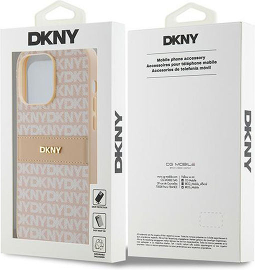 Калъф от PU кожа с повтарящ се шарен тонален райе за iPhone 14 Pro Max в розово, DKNY