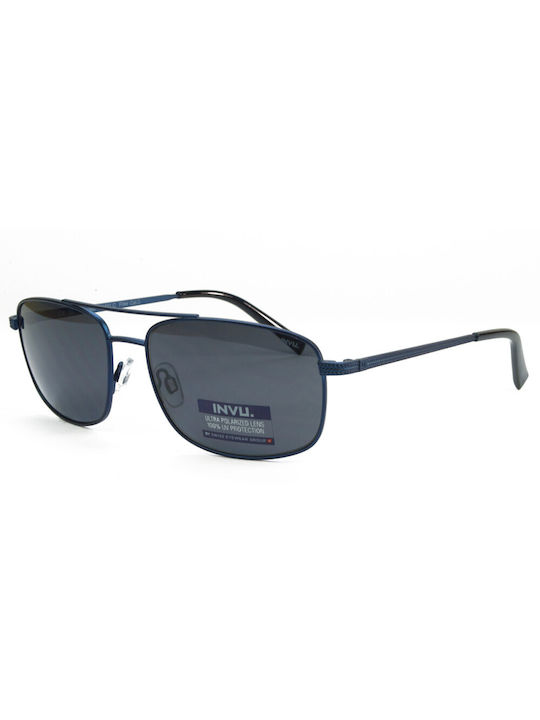 Invu Men's Sunglasses with Navy Blue Metal Frame and Blue Polarized Lens B1201C