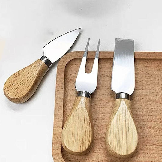 Set 3 Puff Knives Serving Cheese Wooden Handle