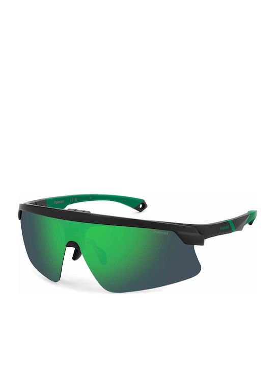 Polaroid Unisex Sunglasses with Black Plastic Frame and Green Mirror Lens PLD7056/C 3OL/5Z