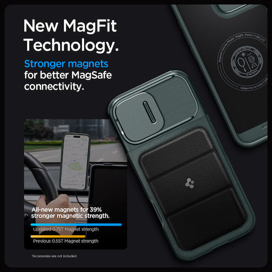 Spigen Optik Armor MagFit Umschlag Rückseite Silikon 2mm Abyss Green (iPhone 17 Pro Max / iPhone 17 Pro / iPhone 16 Pro Max)