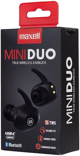 Maxell Mini Duo In-ear Bluetooth Handsfree Ακουστικά με Θήκη Φόρτισης Μαύρα