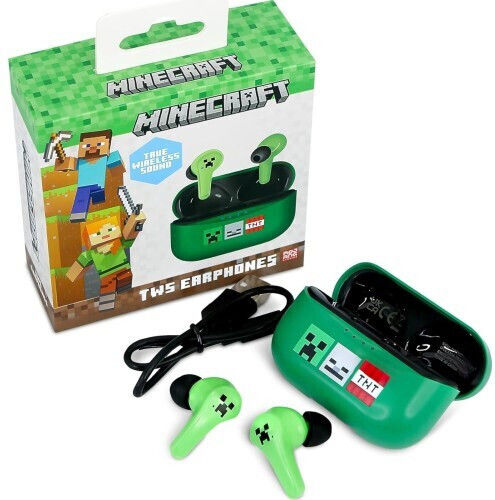 OTL Minecraft In-ear Bluetooth Handsfree Ακουστικά με Θήκη Φόρτισης Πράσινα