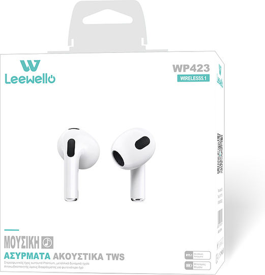 Leewello WP-423 In-ear Bluetooth Handsfree Ακουστικά με Θήκη Φόρτισης Λευκά