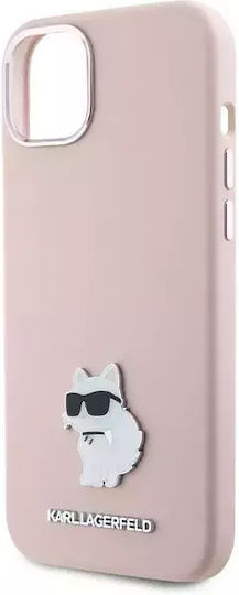 Karl Lagerfeld Choupette Metal Pin Umschlag Rückseite Silikon Rosa (iPhone 15 Plus / 16 Plus)