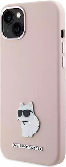 Karl Lagerfeld Choupette Metal Pin Umschlag Rückseite Silikon Rosa (iPhone 15 Plus / 16 Plus)