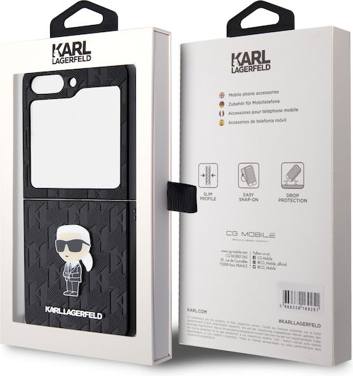 Karl Lagerfeld Saffiano Monogram Ikonik Pin Back Cover Plastic Negru (Galaxy Z Flip5)