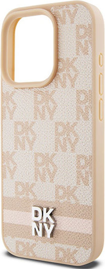 Dkny Pu-Leder kariertes Muster Streifen Hülle iPhone 15 Pro Pink