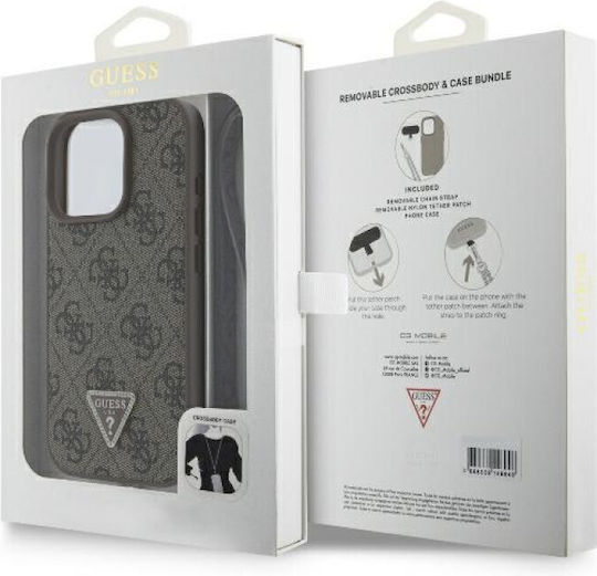 Guess Metal Logo Strass Crossbody Back Cover Synthetic Leather with Strap Brown (iPhone 16 Pro)