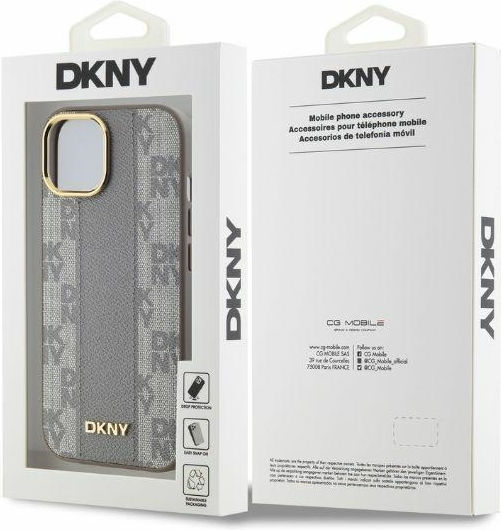 DKNY Checkered Pattern Back Cover Synthetic Leather / Leather Beige (iPhone 15)