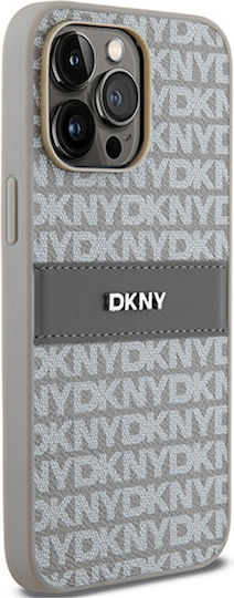 Carcasă din piele PU cu model repetitiv și dungi tonale DKNY pentru iPhone 14 Pro, bej