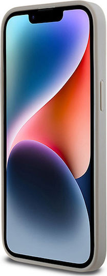 Carcasă din piele PU cu model repetitiv și dungi tonale DKNY pentru iPhone 14 Pro, bej